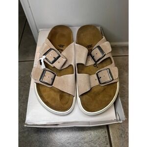 Papillio by Birkenstock Arizona Pap Chunky Platform Sandals Beige Suede Size 36